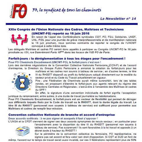 Newsletter n°14 – FO Cheminots Encadrement