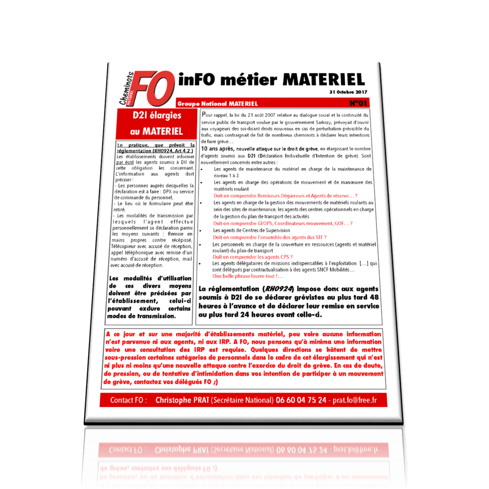 inFO métier MATÉRIEL – Groupe National Matériel n°01